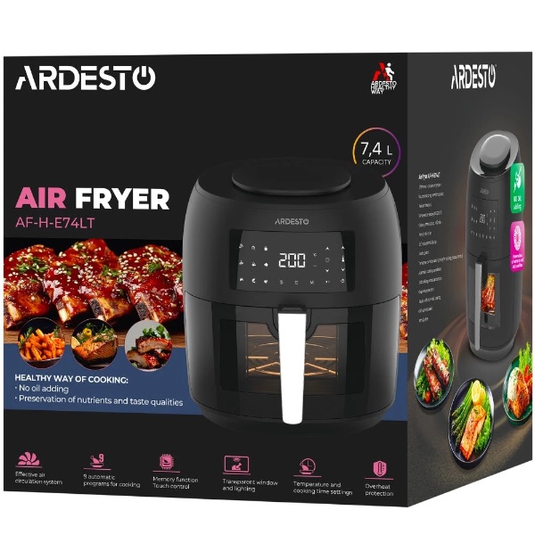 Аерогриль Ardesto AF-H-E74LT, 7,4 л, 1800 Вт, з вікном, чорний — фото 7