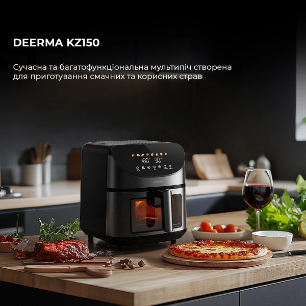 Аерогриль Deerma KZ150, 8 л, 1700 Вт, з вікном, чорний — фото 2