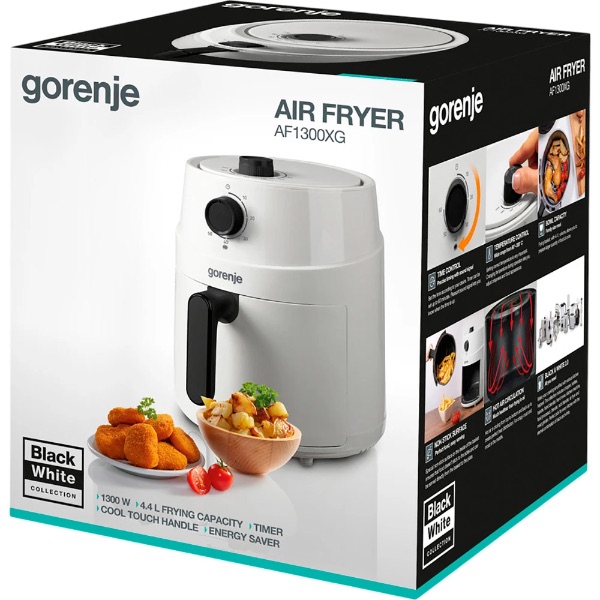 Аерогриль Gorenje AF1300XG, 4,5 л, 1300 Вт, механічний, білий — фото 9